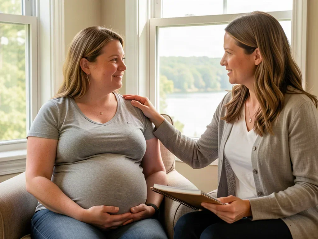 A doula supporting an expectant mom in Acworth: Cobb County birth support and doula care near Lake Allatoona