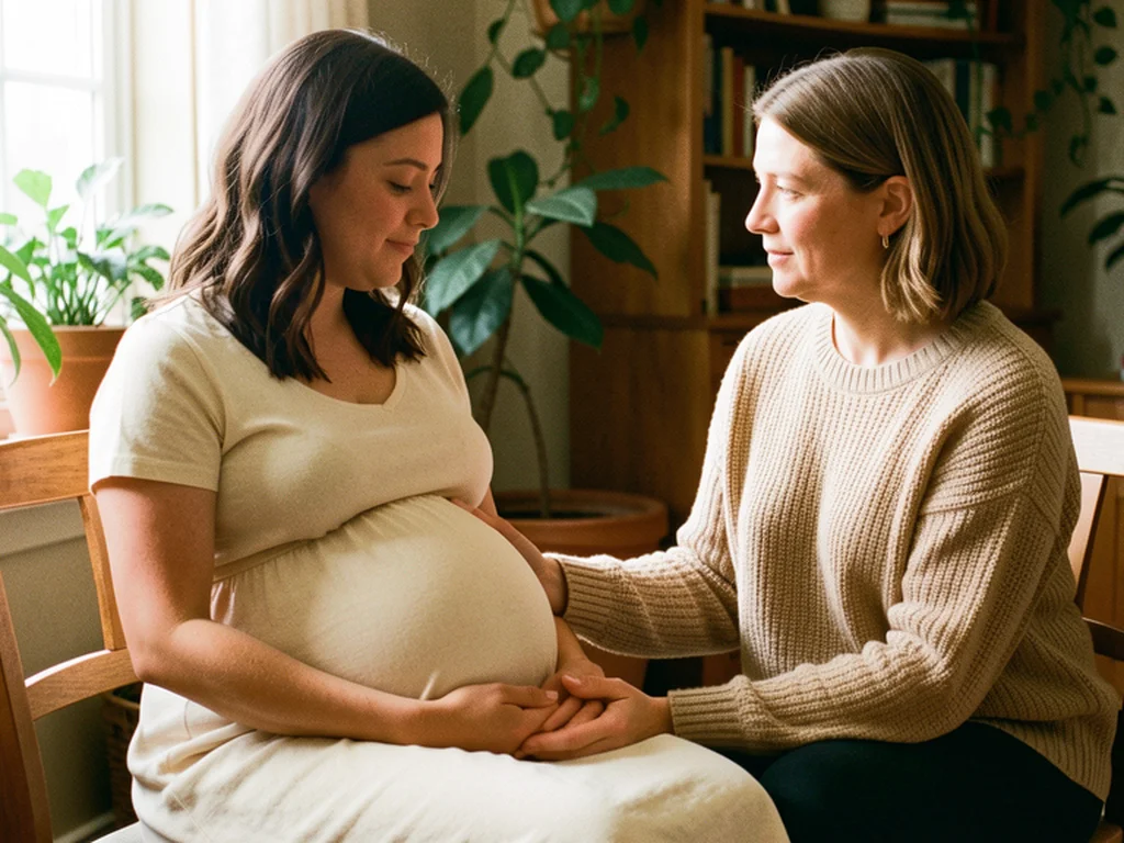 A doula walking alongside an expectant mom, offering continuous labor support