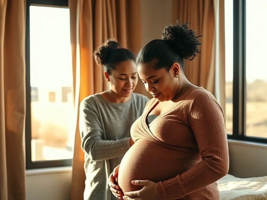 Birth doula providing hands-on labor support to an expecting family in Georgetown, Texas