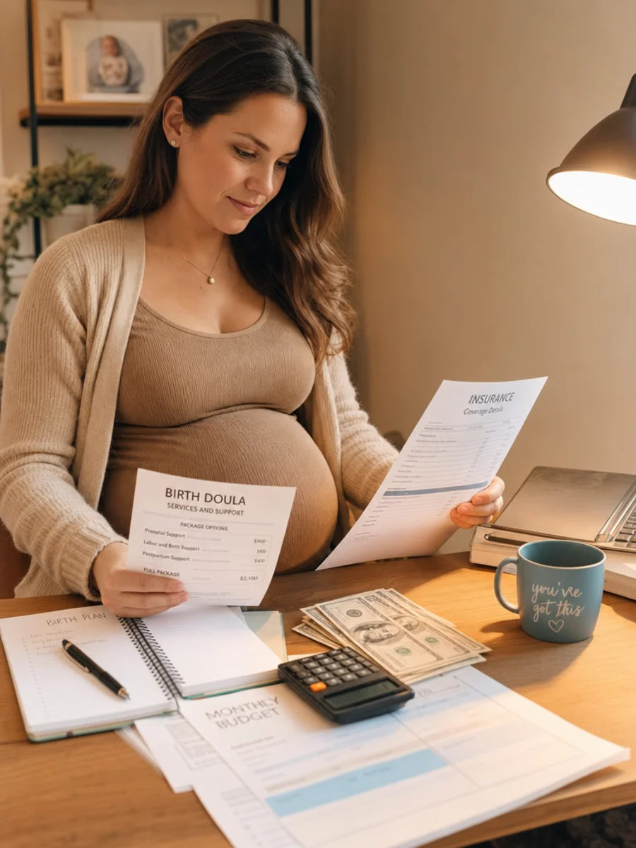 A birth doula providing hands-on support during labor — counter-pressure, encouragement, and continuous presence