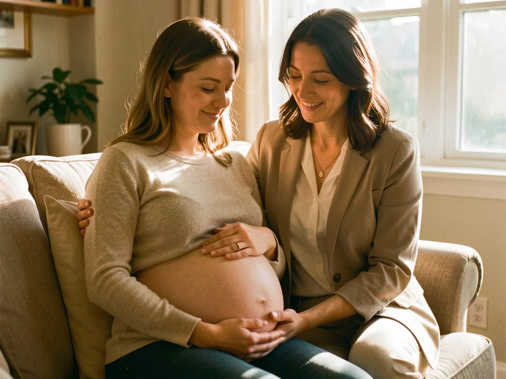 A doula providing gentle support to an expectant mother in Indianapolis, Indiana