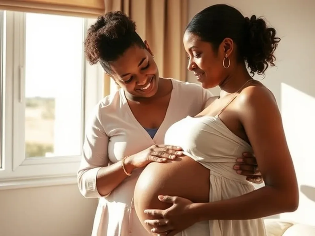 Birth doula providing hands-on labor support to an expecting family in Irving, Texas