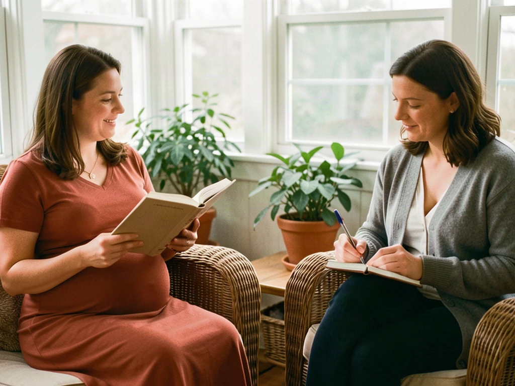A doula walking alongside a pregnant mom in Norwalk, Connecticut near the coast