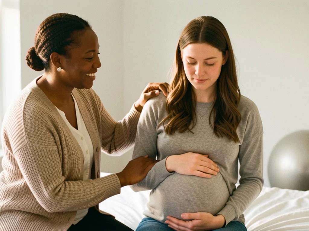 A doula walking alongside an expectant mom, offering continuous labor support