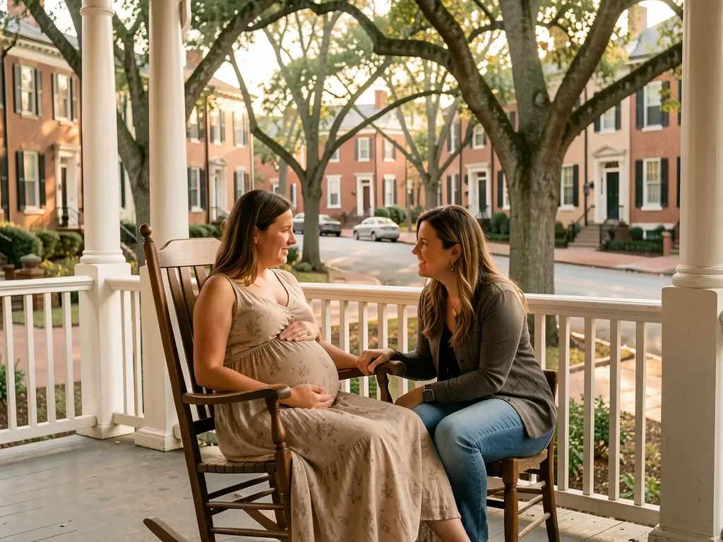 A doula walking alongside an expectant mom, offering continuous labor support