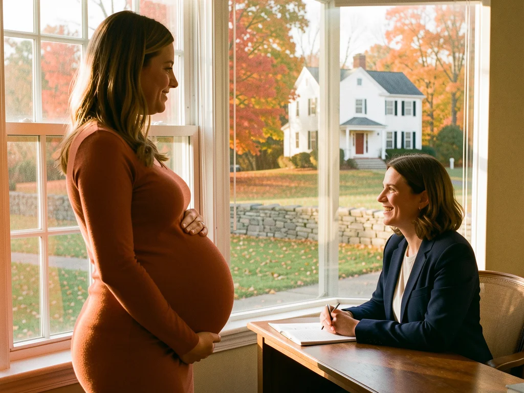 A doula supporting an expectant mom in Stamford with Long Island Sound nearby