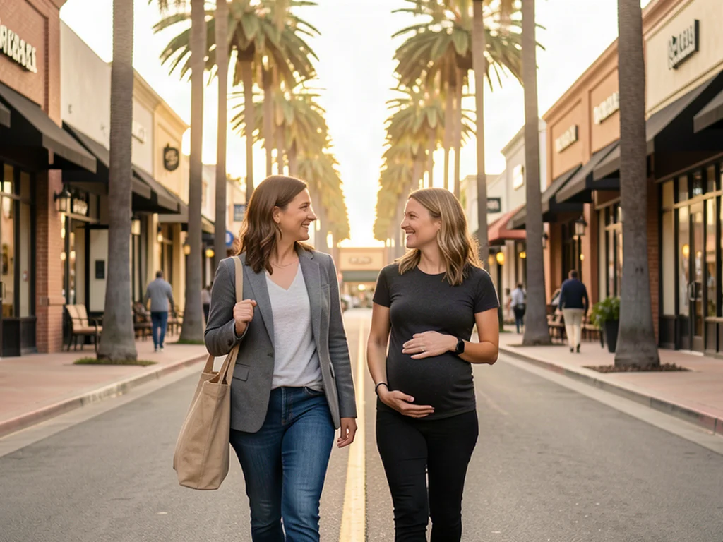 A doula providing support to a pregnant mom in Torrance, California with the South Bay coastline nearby